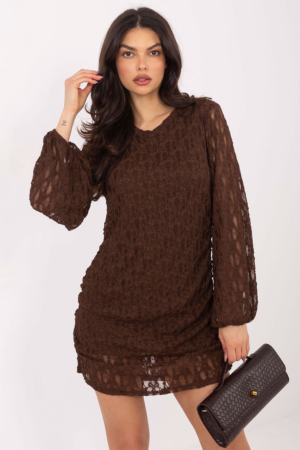 italy mini dress Elegant Brown Lace Mini Dress for Women