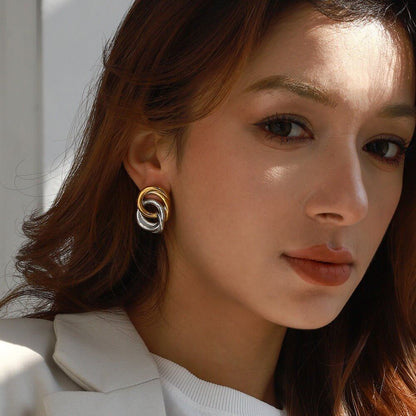 18K gold ring - shaped interlocking earrings with simple personality - ELEMODA