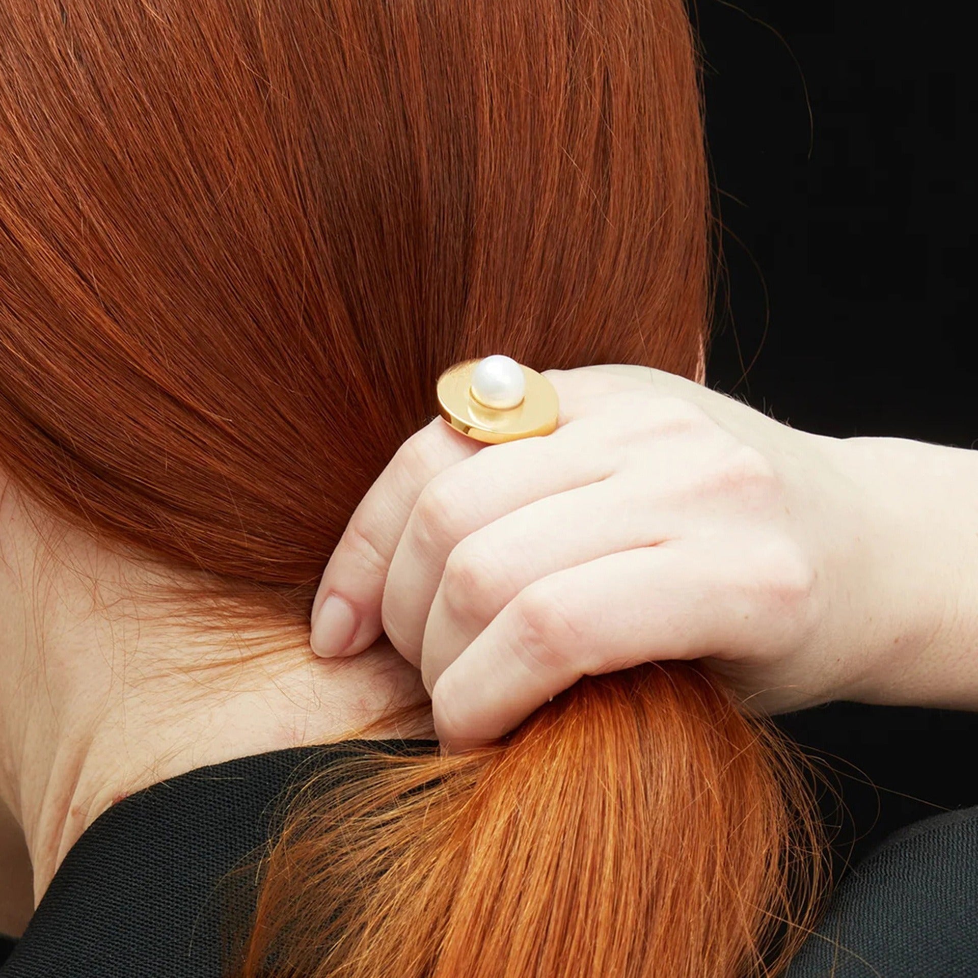 18k gold titanium steel pearl ring - ELEMODA