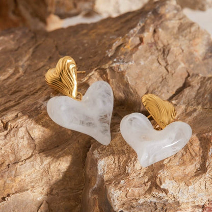 18K gold heart - shaped design light luxury noble earrings - ELEMODA