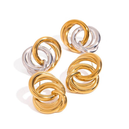 18K gold ring - shaped interlocking earrings with simple personality - ELEMODA
