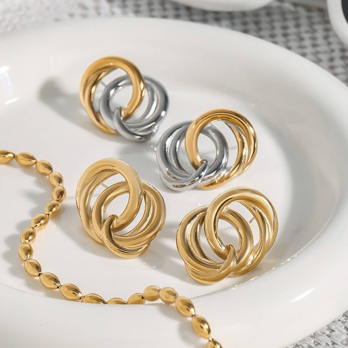 18K gold ring - shaped interlocking earrings with simple personality - ELEMODA