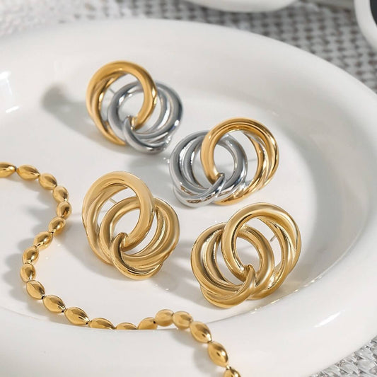 18K gold ring - shaped interlocking earrings with simple personality - ELEMODA