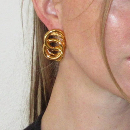 18K gold ring - shaped interlocking earrings with simple personality - ELEMODA