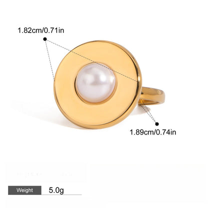 18k gold titanium steel pearl ring - ELEMODA