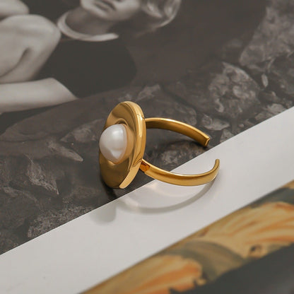 18k gold titanium steel pearl ring - ELEMODA
