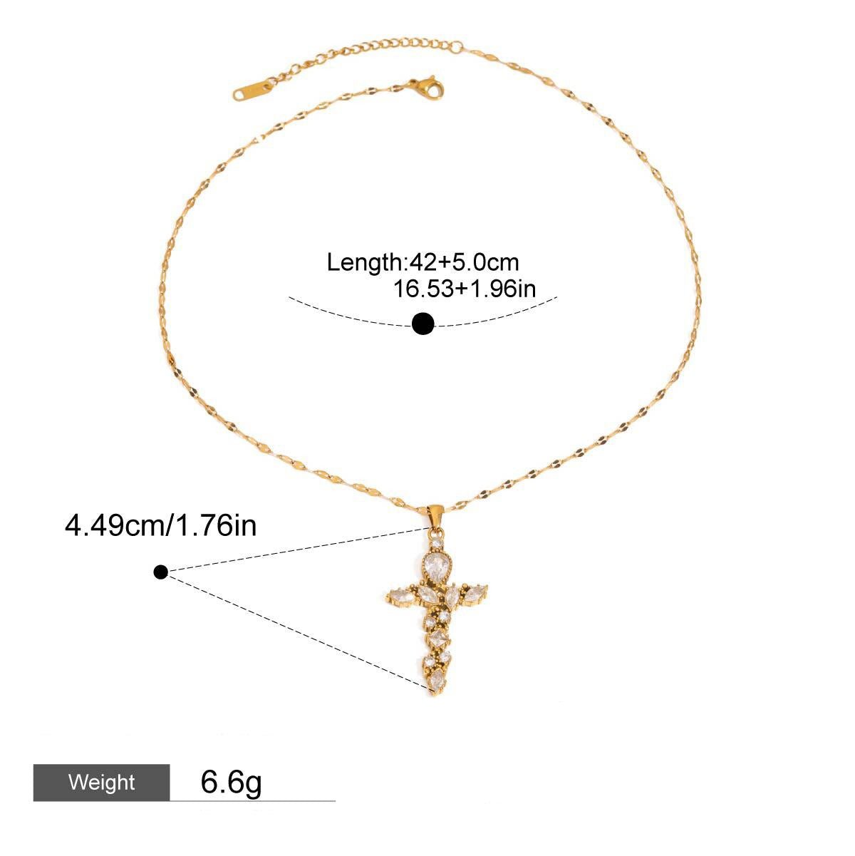 18K Gold Cross Inlaid Gemstone Design Exquisite Fashion Necklace - ELEMODA