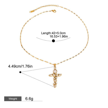 18K Gold Cross Inlaid Gemstone Design Exquisite Fashion Necklace - ELEMODA