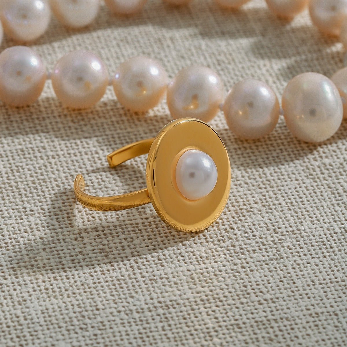 18k gold titanium steel pearl ring - ELEMODA