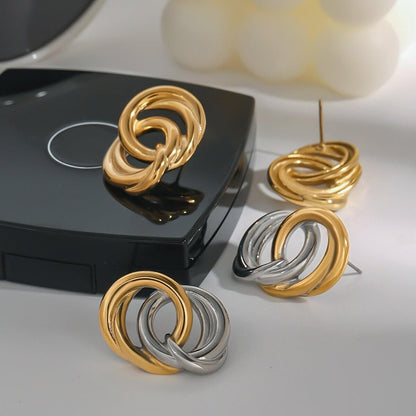 18K gold ring - shaped interlocking earrings with simple personality - ELEMODA