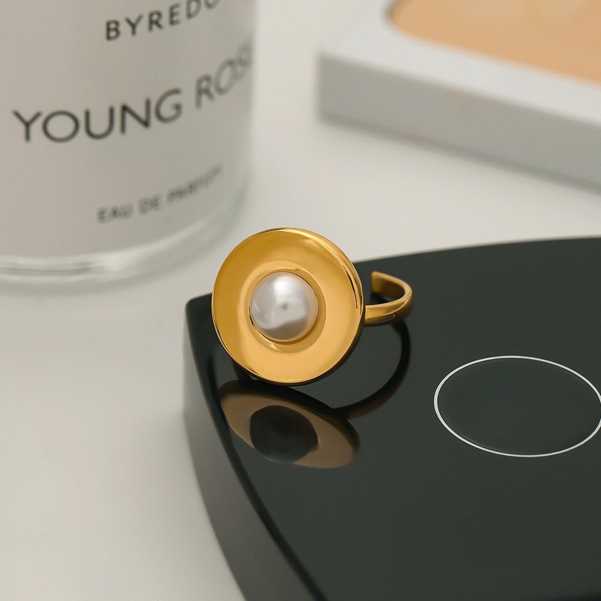 18k gold titanium steel pearl ring - ELEMODA