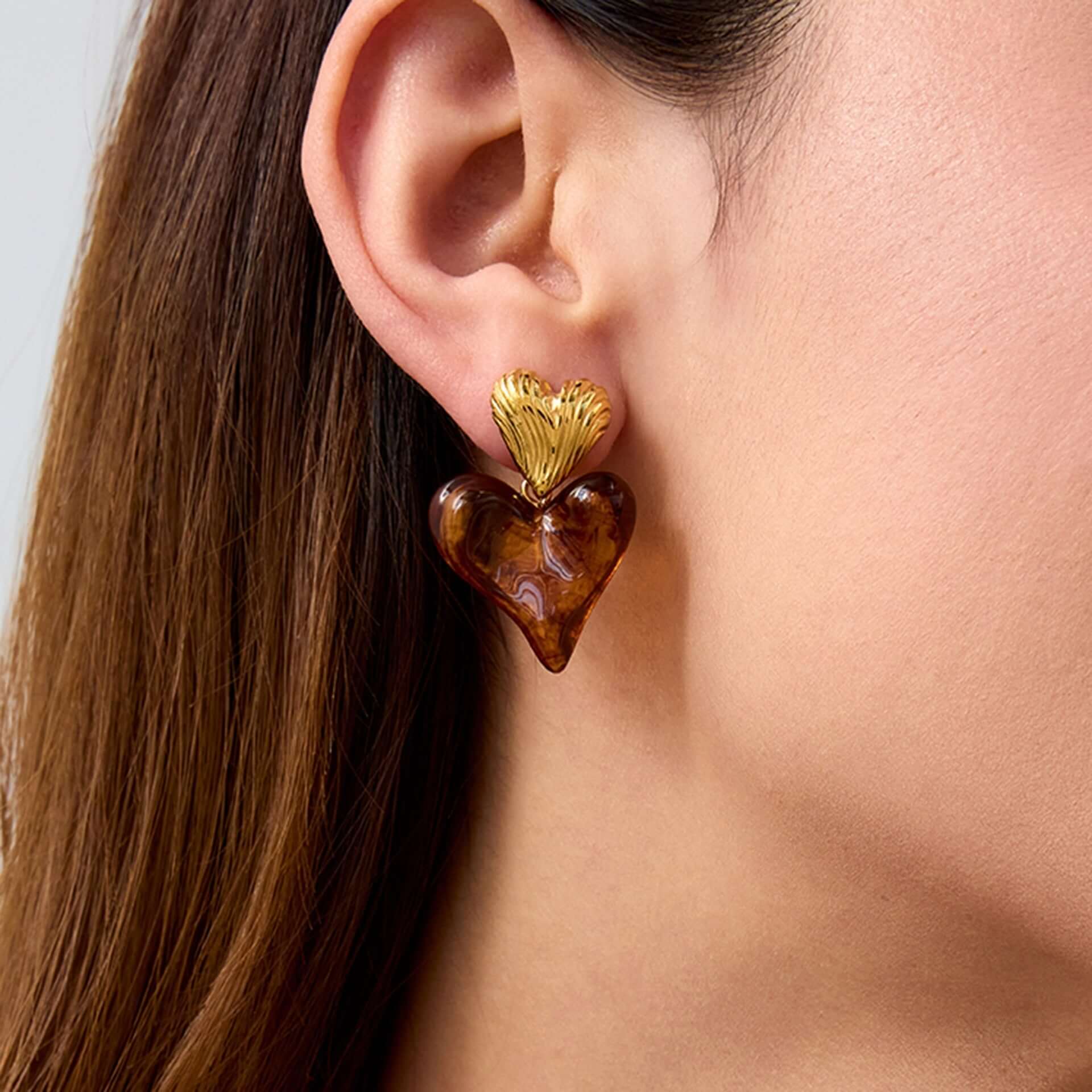 18K gold heart - shaped design light luxury noble earrings - ELEMODA