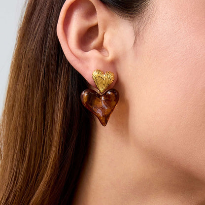 18K gold heart - shaped design light luxury noble earrings - ELEMODA