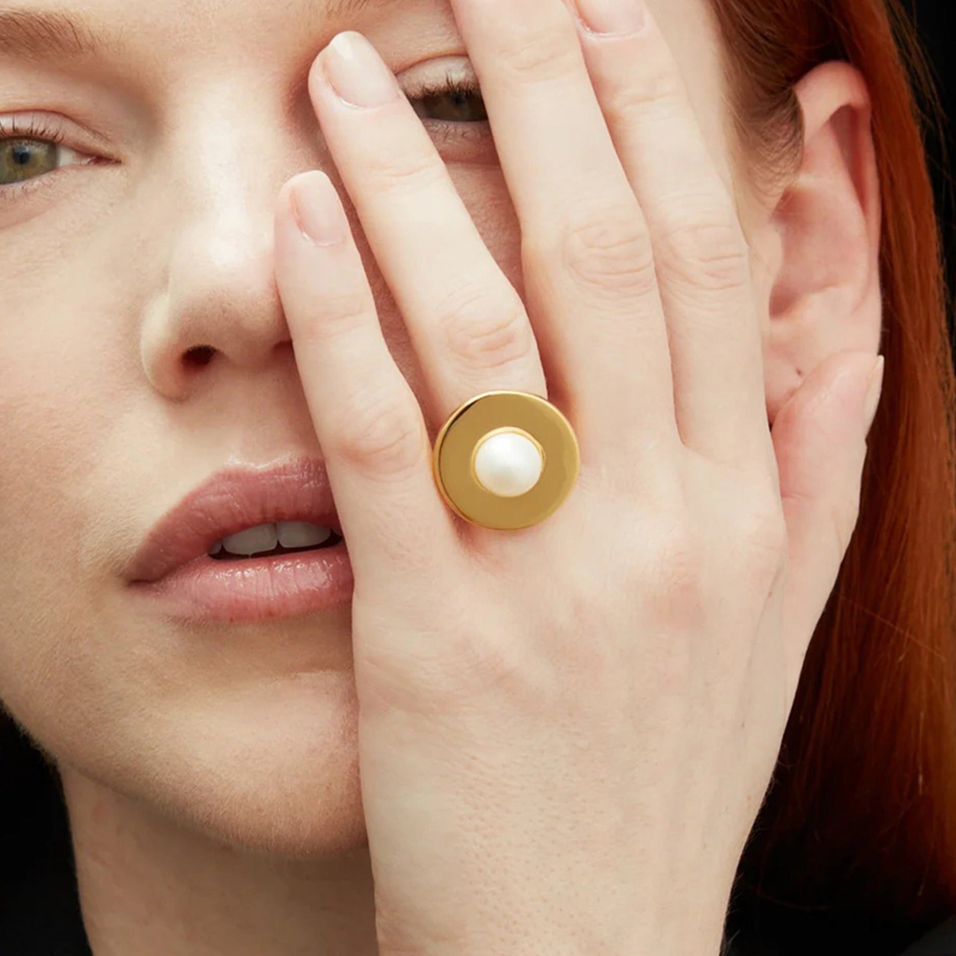 18k gold titanium steel pearl ring - ELEMODA