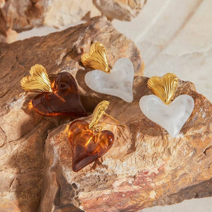 18K gold heart - shaped design light luxury noble earrings - ELEMODA