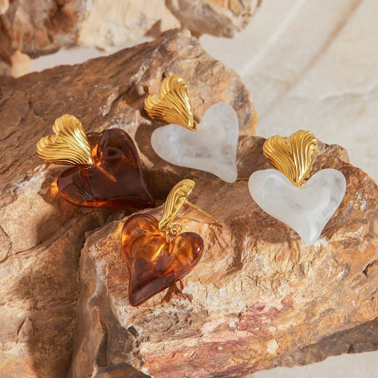 18K gold heart - shaped design light luxury noble earrings - ELEMODA