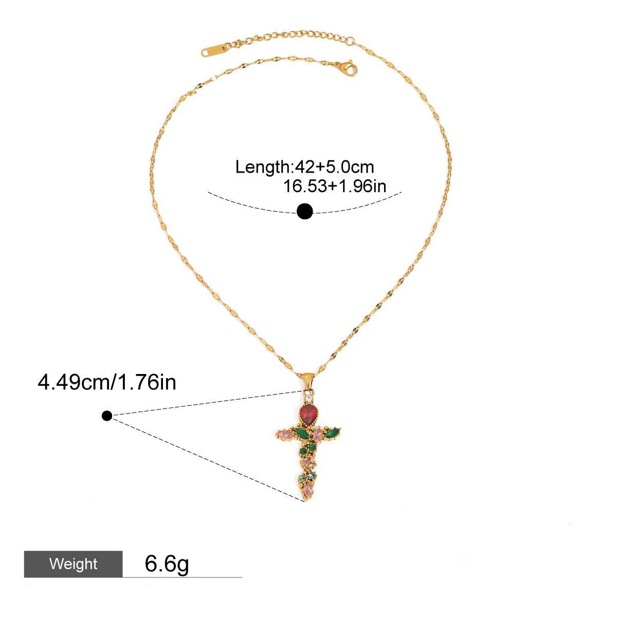 18K Gold Cross Inlaid Gemstone Design Exquisite Fashion Necklace - ELEMODA