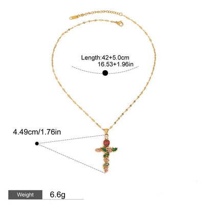 18K Gold Cross Inlaid Gemstone Design Exquisite Fashion Necklace - ELEMODA