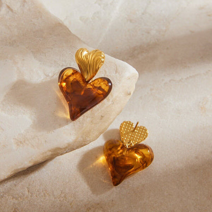 18K gold heart - shaped design light luxury noble earrings - ELEMODA